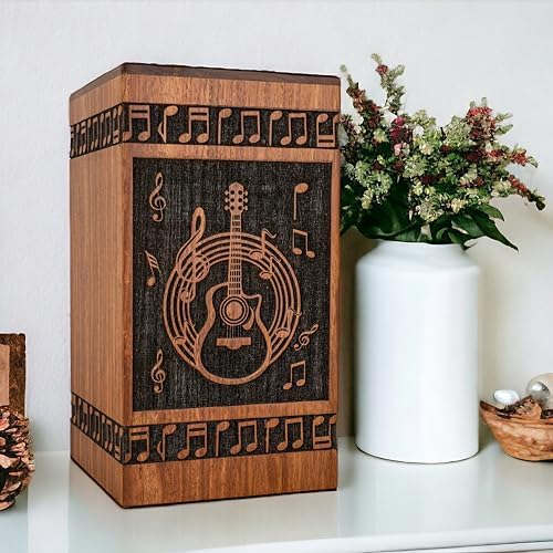 Handcrafted Wooden Urn for Human Ashes - Black Large Guitar Style