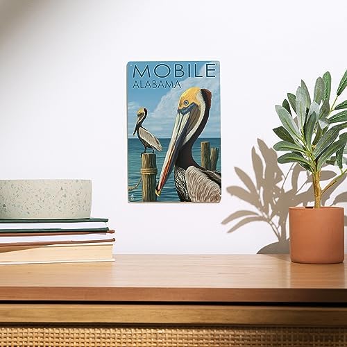 Lantern Press 6x9 Inch Wood Sign Brown Pelican Mobile Alabama