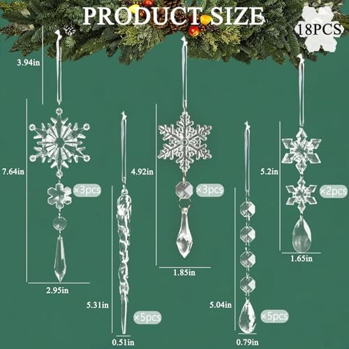 18pcs Crystal Christmas Ornaments Set for Tree Decorations