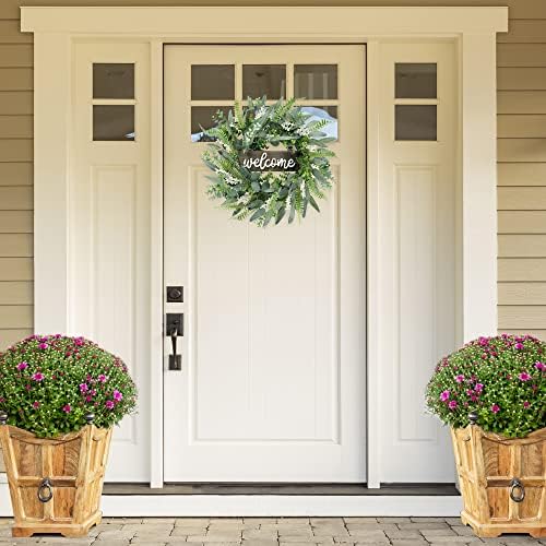 Sggvecsy Green Artificial Wreath with Welcome Sign 20in Decor