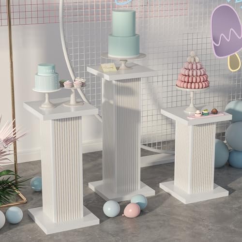 3PCS White Square Display Pedestal Stands for Parties and Events