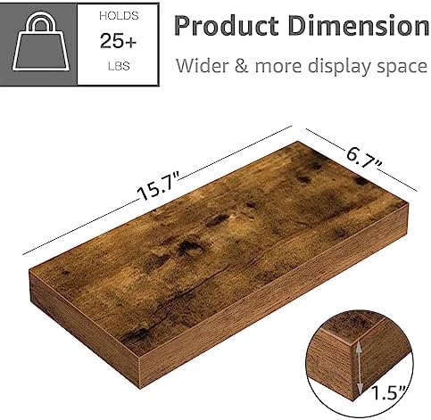 QEEIG 16 Inch Floating Shelf Set Brown