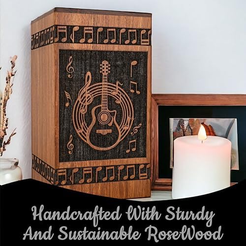 Handcrafted Wooden Urn for Human Ashes - Black Large Guitar Style