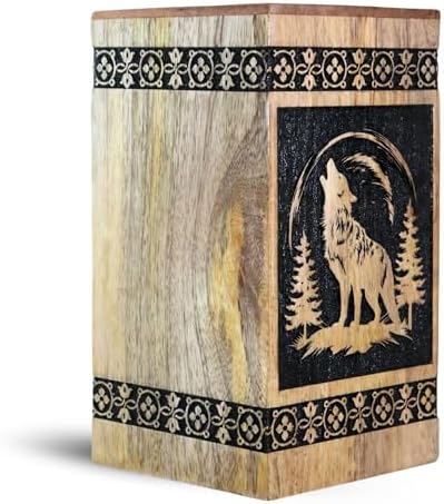 Classic Wolf Fox Wooden Cremation Urn for Adult Ashes