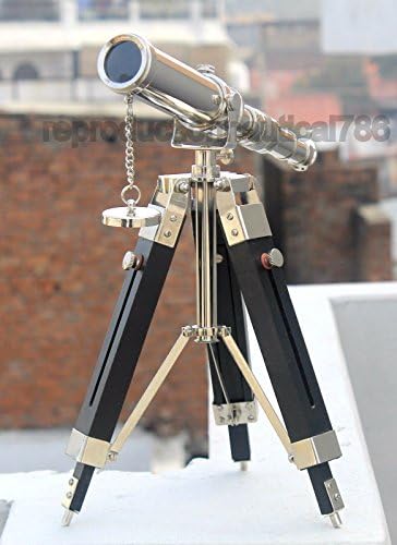 10 Inch Decorative Brass Telescope with Adjustable Wooden Tripod Stand