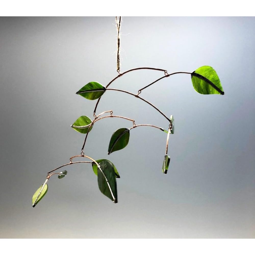 Elegant Glass Leaf Mobile Mid-Century Modern Decor 11x10x10 Inches