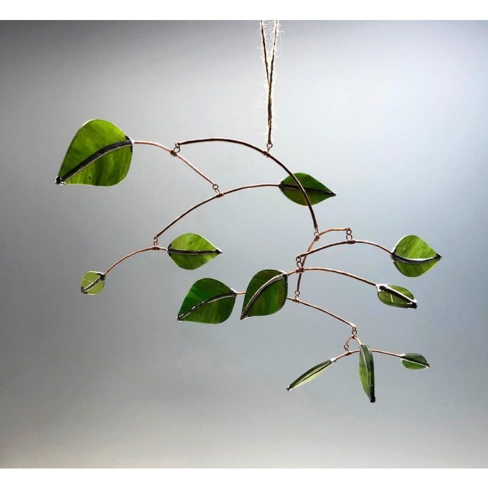 Elegant Glass Leaf Mobile Mid-Century Modern Decor 11x10x10 Inches
