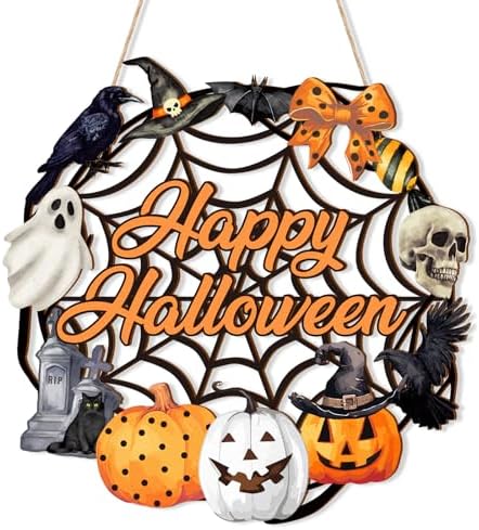 Sophena Halloween Decor Wooden Ghost Door Wreath