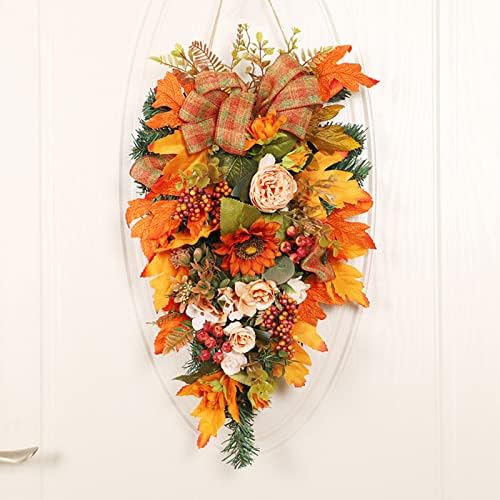 22 Inch Artificial Fall Teardrop Swag with String Light