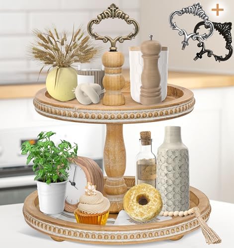 2 Tiered Wooden Serving Stand with Custom Handles