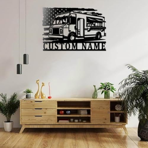 Custom Fast Food Truck US Flag Metal Wall Art Sign Without Lights