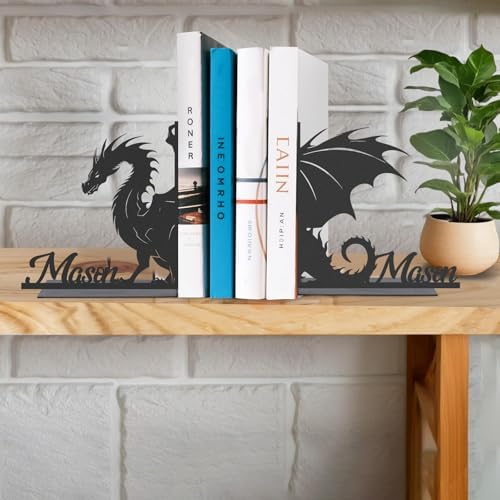 Personalized Dragon Book Ends 2 Pcs Custom Metal Bookshelf Decor