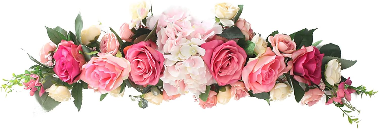 26in Artificial Rose Flower Swag with Green Leaves