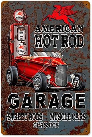 American Hot Rod Garage Mobilgas Mobil Rustic Metal Sign 1