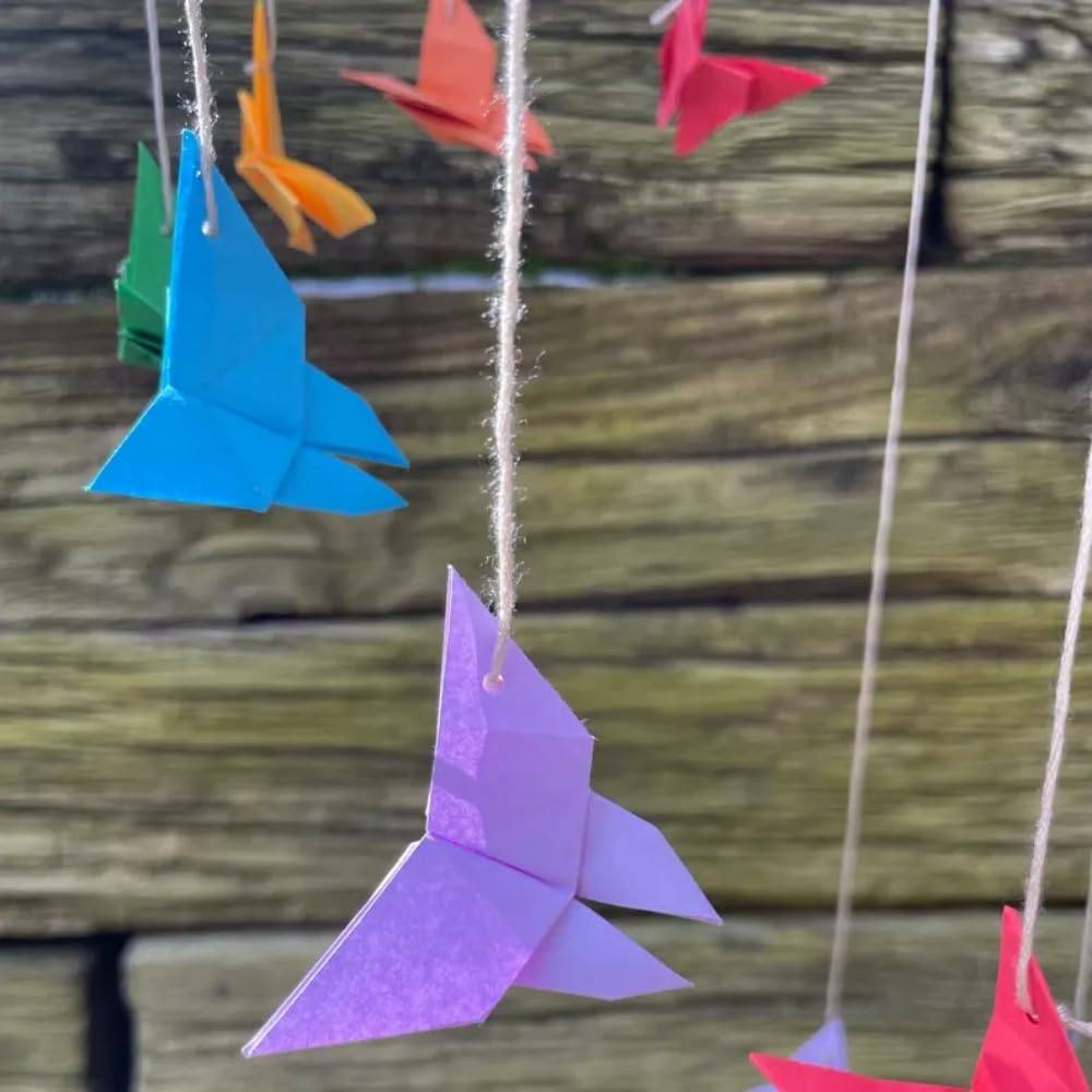 Rainbow Handmade Origami Butterfly Mobile 9W x 30H