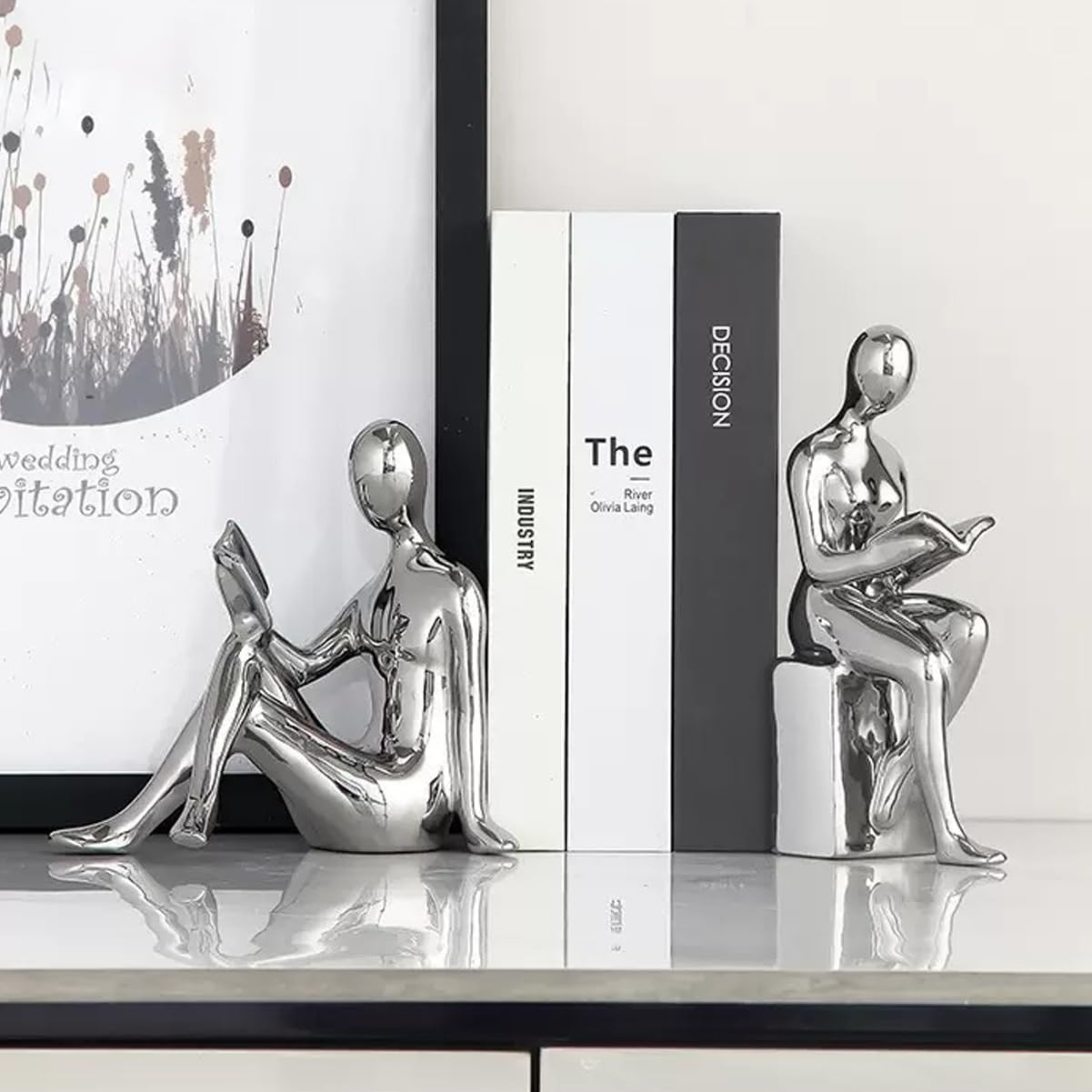 Silver Ceramic Bookends Decorative Pair