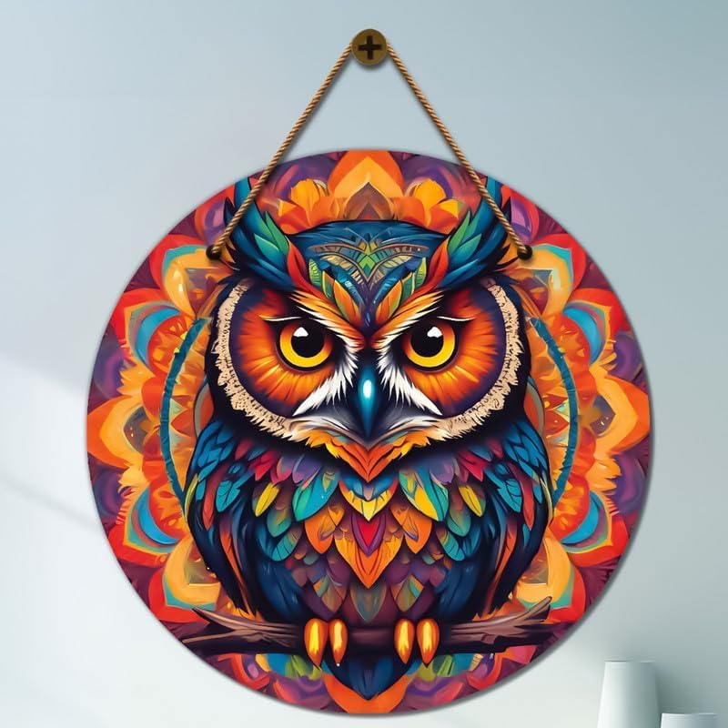 Wooden Wall Hanging Owl Mandala Design 12x12 Inches
