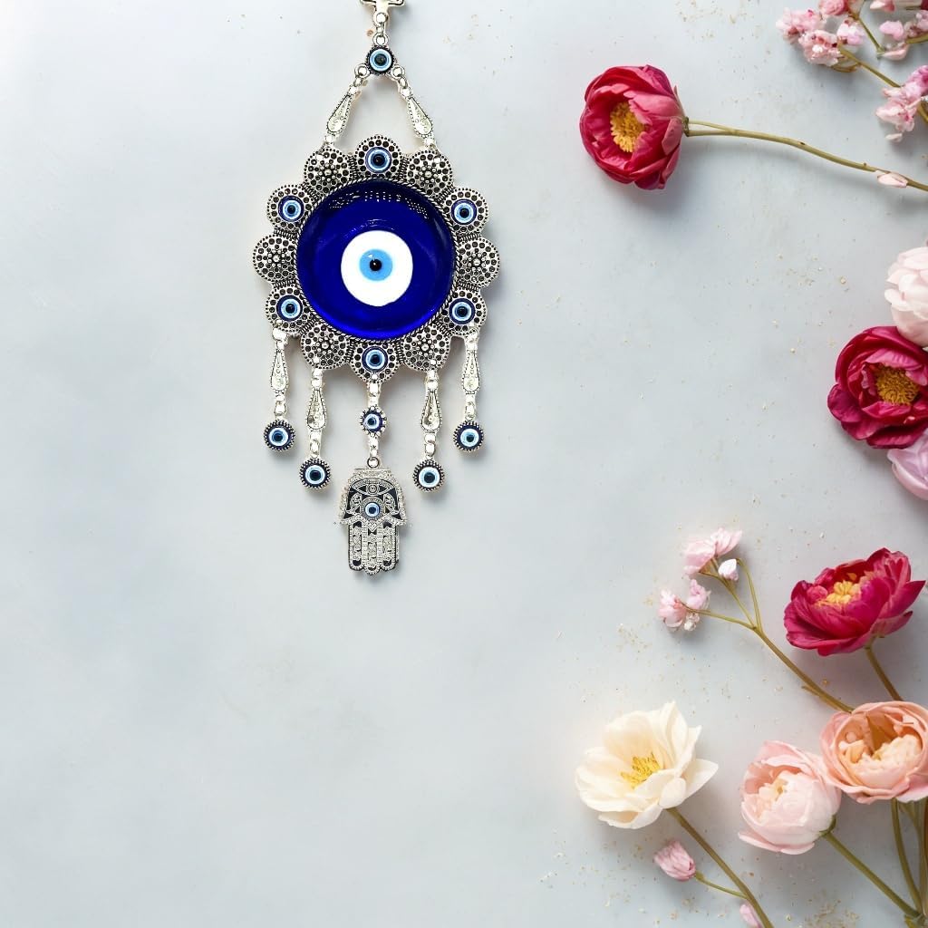 Blue Evil Eye with Hamsa Hand Wall Hanging Decor