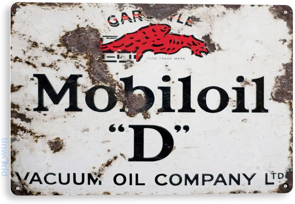 Tinworld Mobil Oil D Rustic Gas Oil Metal Sign
