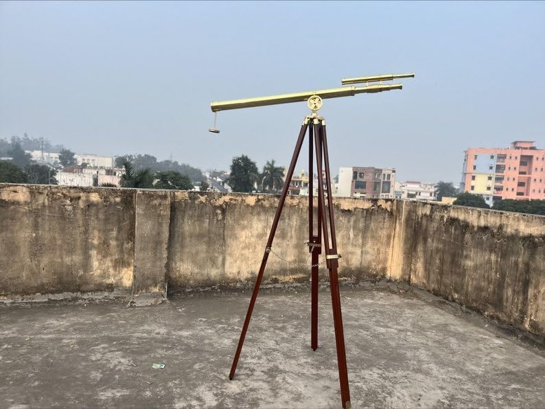 Handmade Nautical Double Barrel Telescope with Tripod