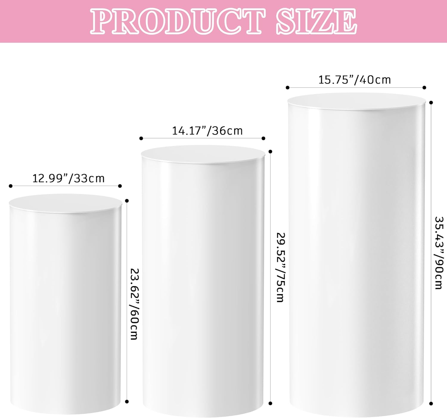 3Pcs White Cylinder Pedestal Stands for Party Decor