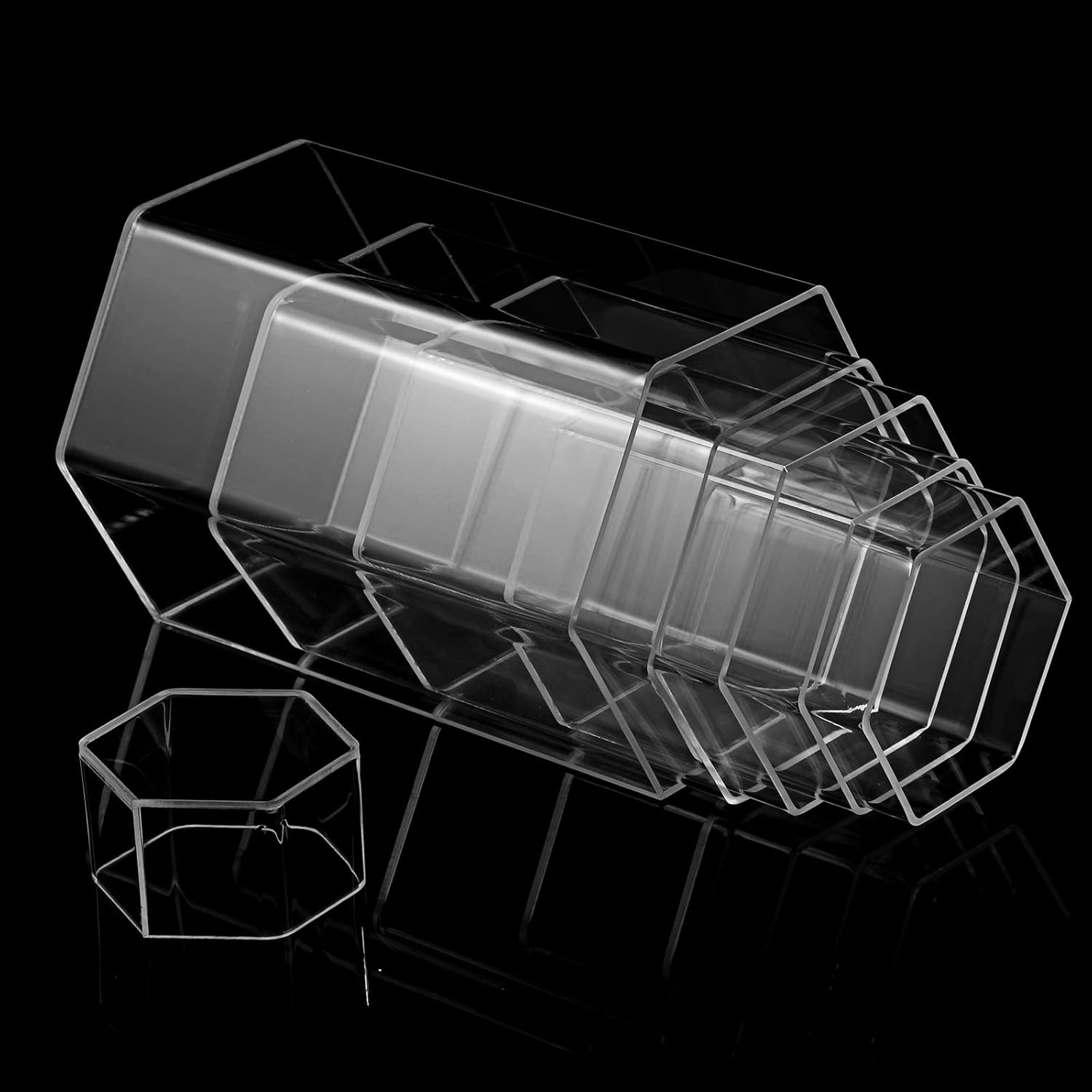 Jetec Hexagonal Jewelry Display Risers 6 Sizes Clear Acrylic