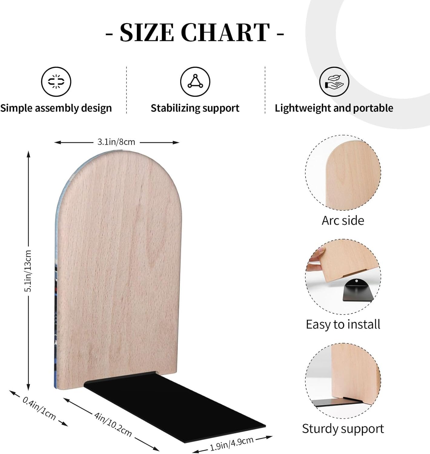 Heavy Duty Wooden Book Ends with Non-Skid Base
