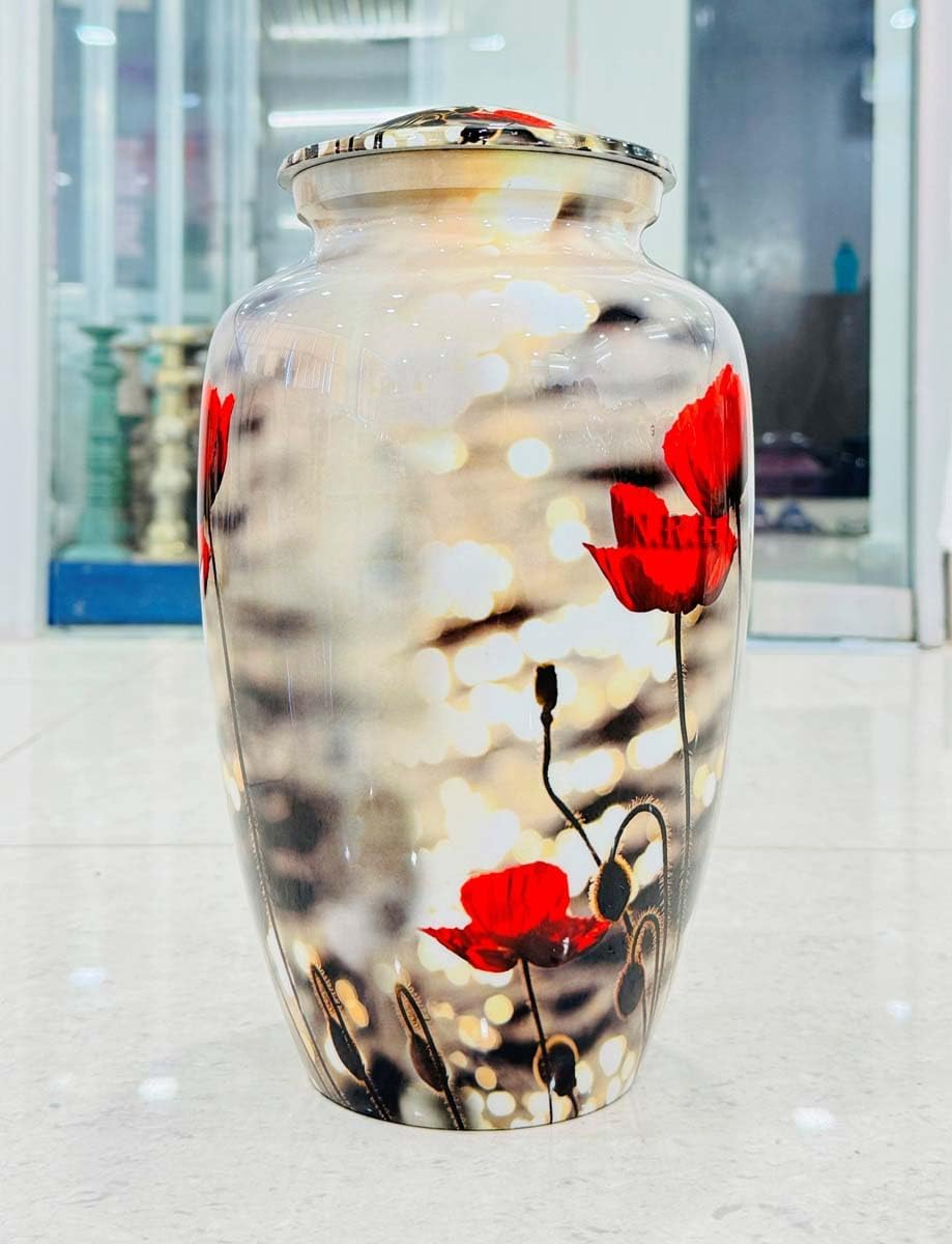 Poppy Flowering Plant Red Printed Decorative Urn