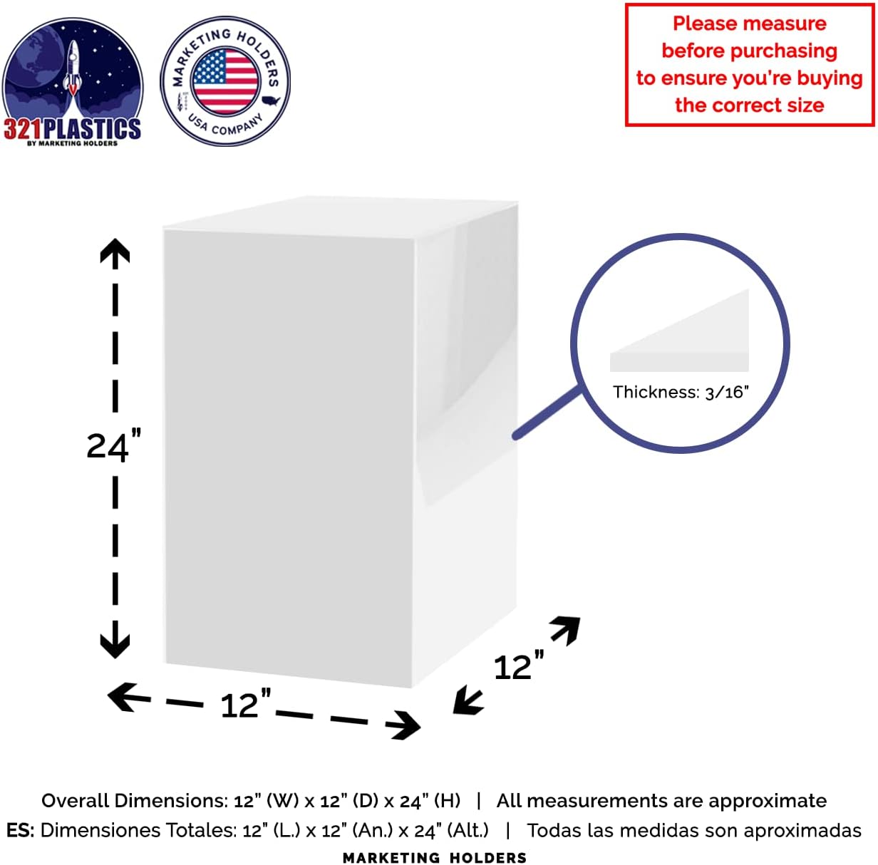 4 Pack White Acrylic Display Box Tall 12x12x24