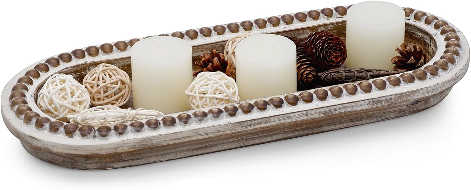 TOOLTENG Wood Beaded Serving Tray for Home Decor