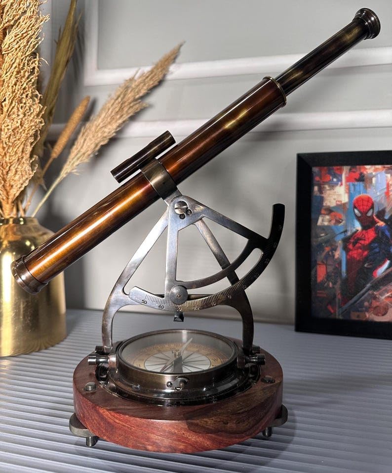 Antique Brass Alidade Compass Telescope 8 Inch Decorative Nautical Instrument