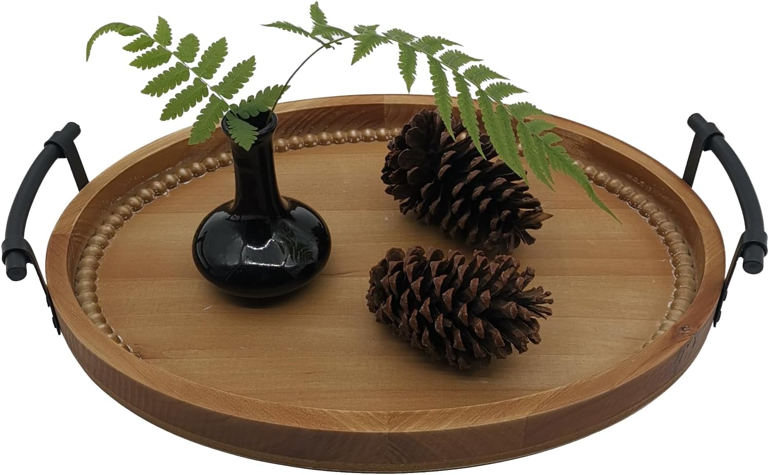 Oval Rustic Wooden Decorative Tray with Metal Handles
