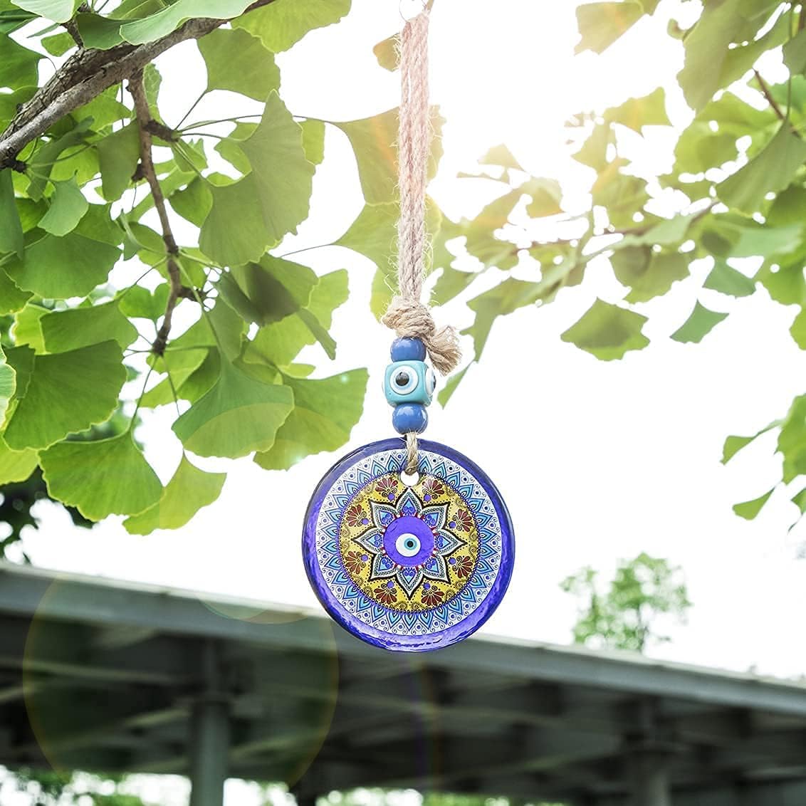 YU FENG Large Turkish Nazar Evil Eye Mandala Glass Bead Wall Hanging Ornament