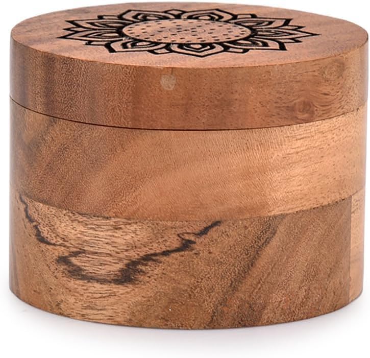 EDHAS Decorative Urns Round Shape - Acacia Wood Ashes Container
