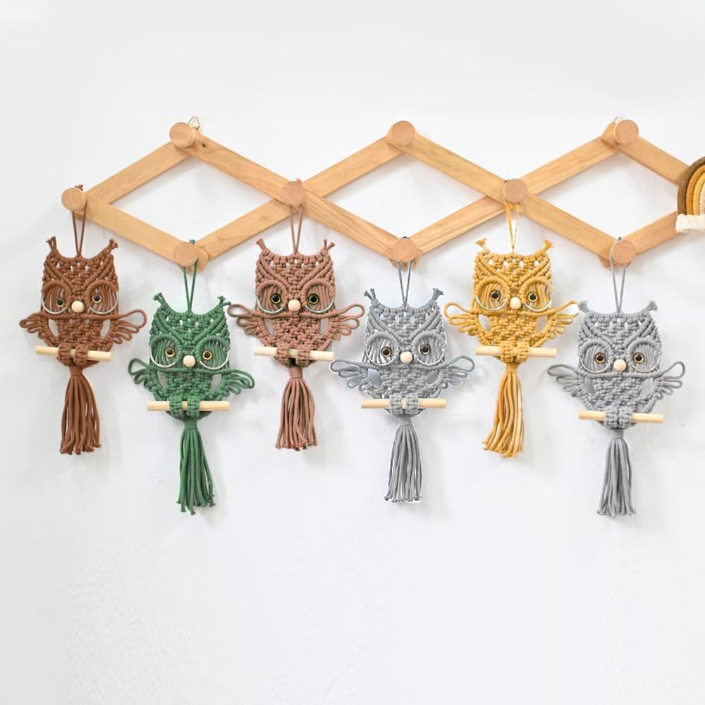 Handwoven Macrame Owl Wall Hanging in Green