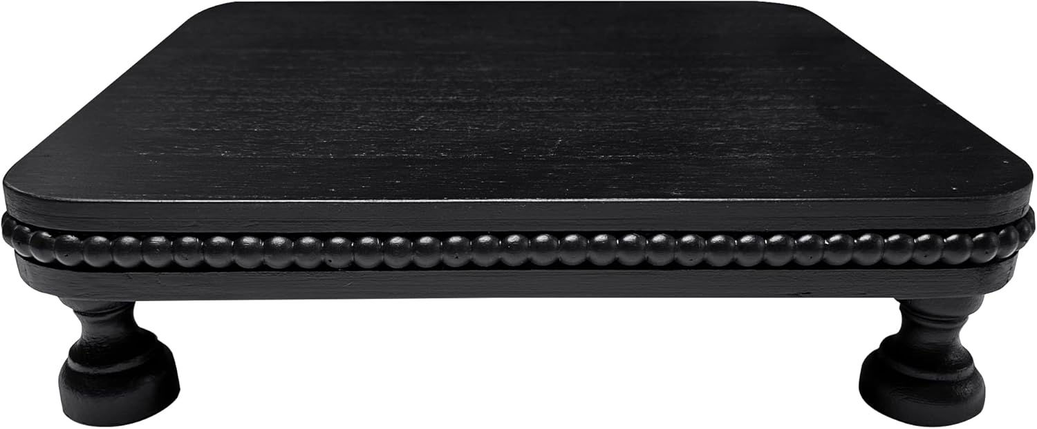 Farmhouse Display Wood Riser with Black Beaded Pedestal