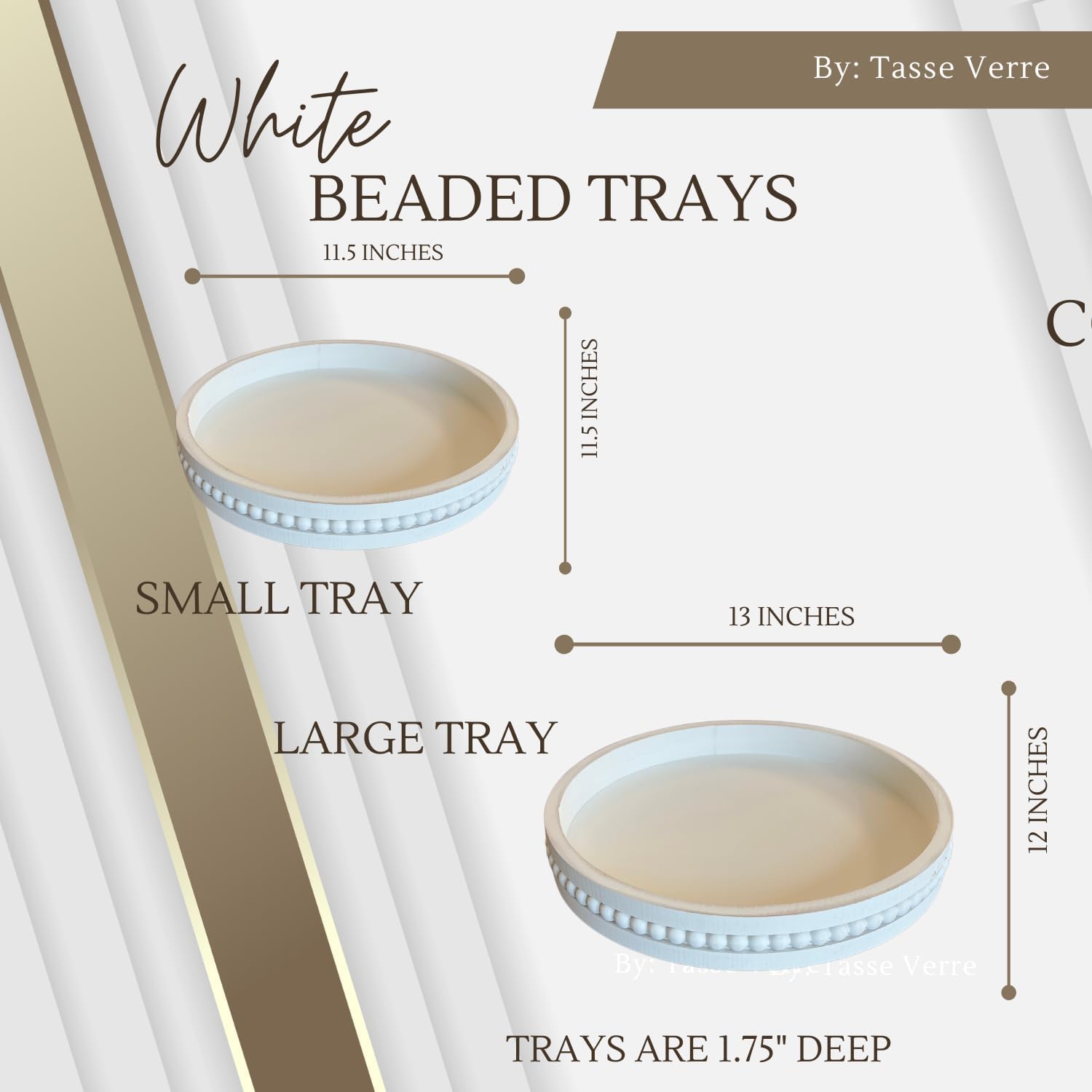 Tasse Verre White Beaded Decorative Tray Set 2-Pack