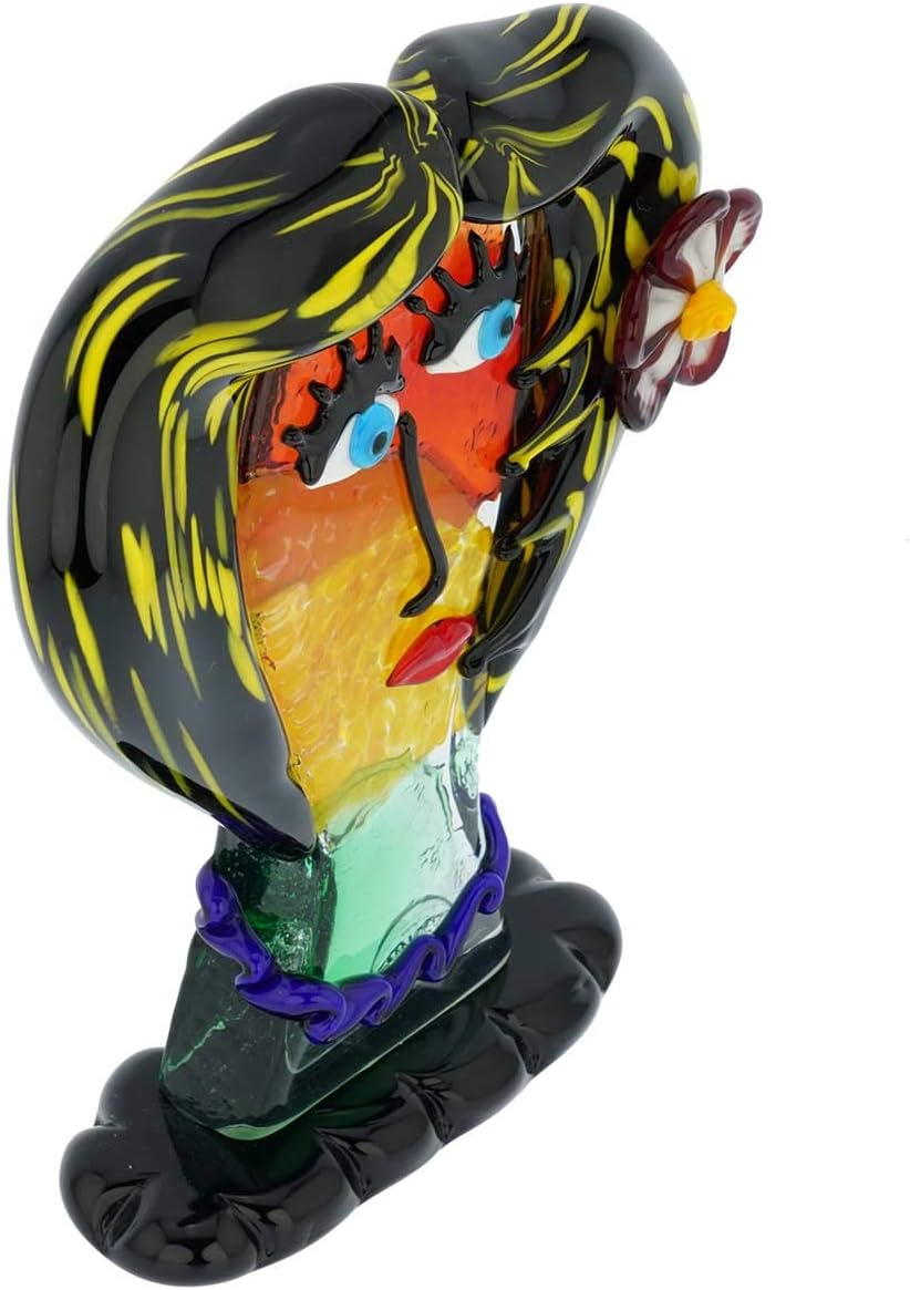 Glass Of Venice Picasso Head of A Woman with Flower Sculpture