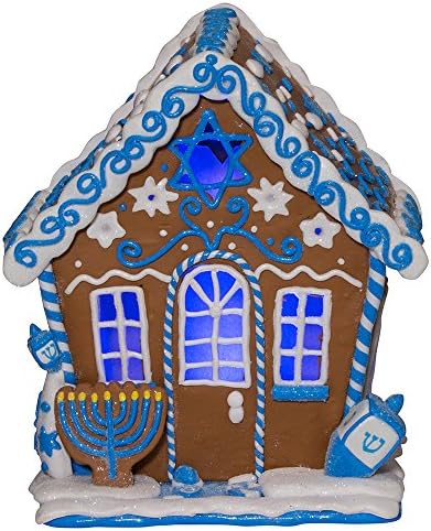 Kurt S Adler 7 Inch LED Hanukkah Gingerbread House Tablepiece Blue