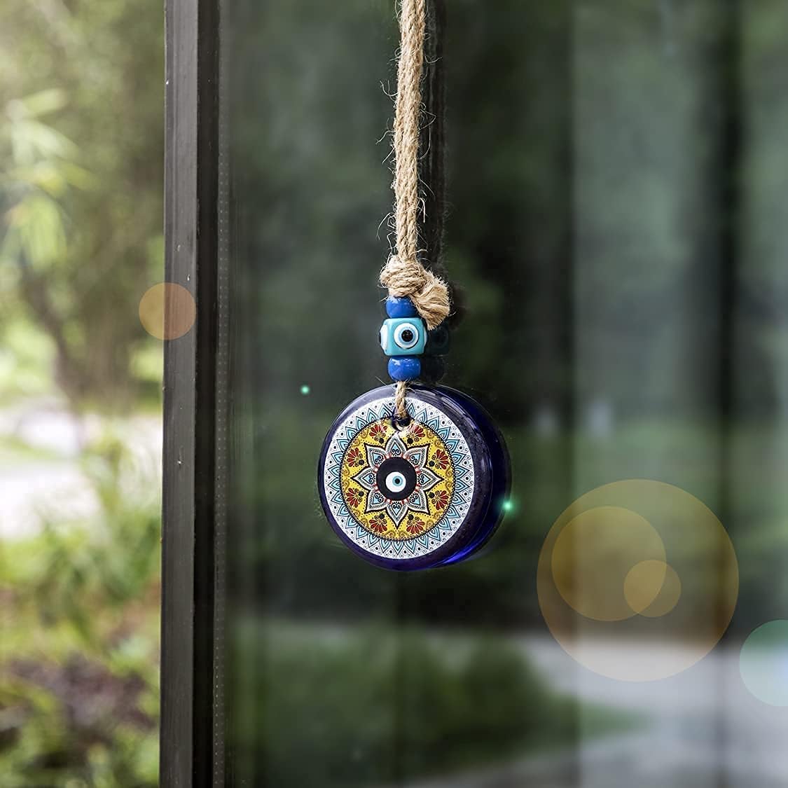YU FENG Large Turkish Nazar Evil Eye Mandala Glass Bead Wall Hanging Ornament