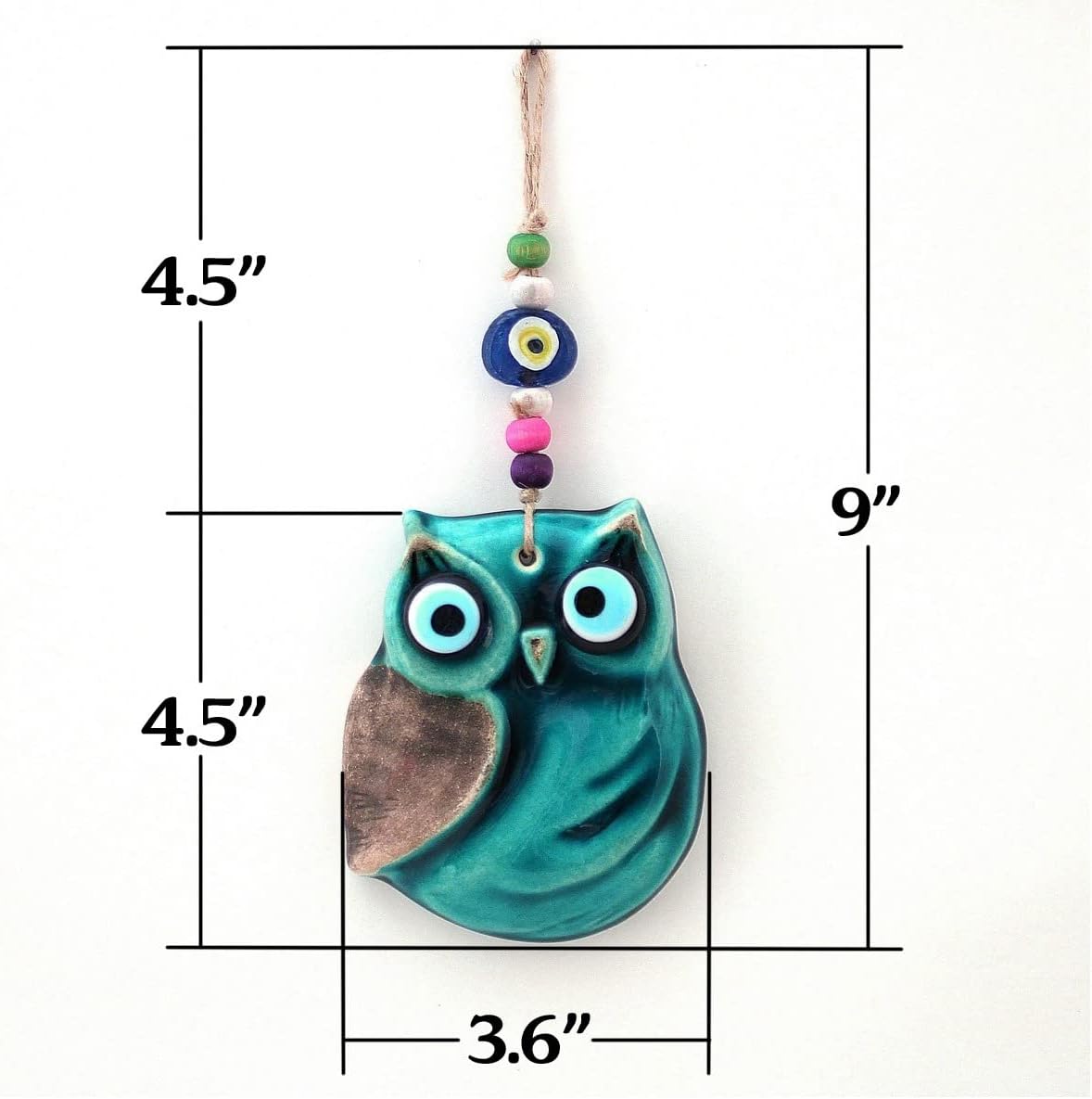 Handmade Ceramic Wall Art with Owl and Evil Eye Design
