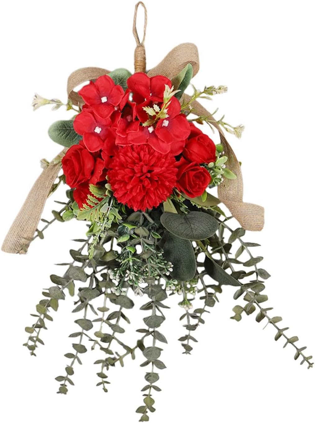 Red Artificial Floral Teardrop Swag Wreath