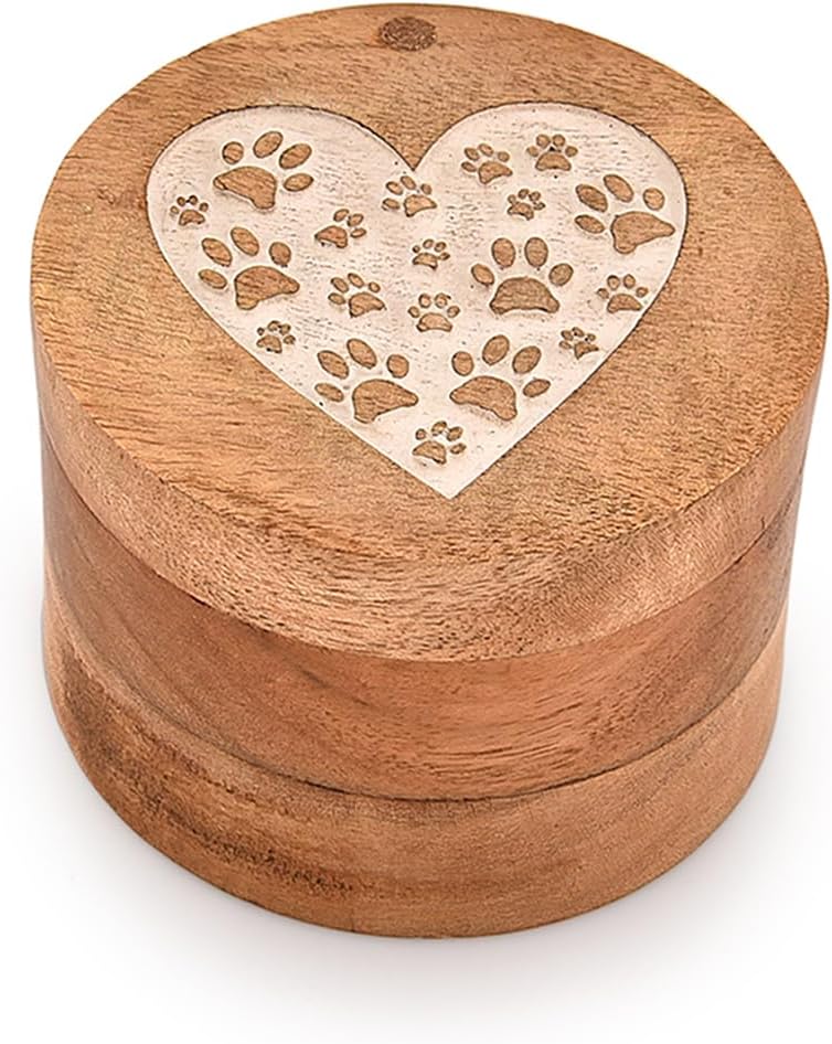 EDHAS Acacia Wood Decorative Urn with Paw Design