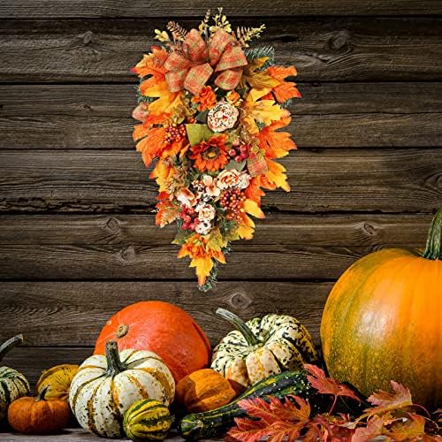 22 Inch Artificial Fall Teardrop Swag with String Light