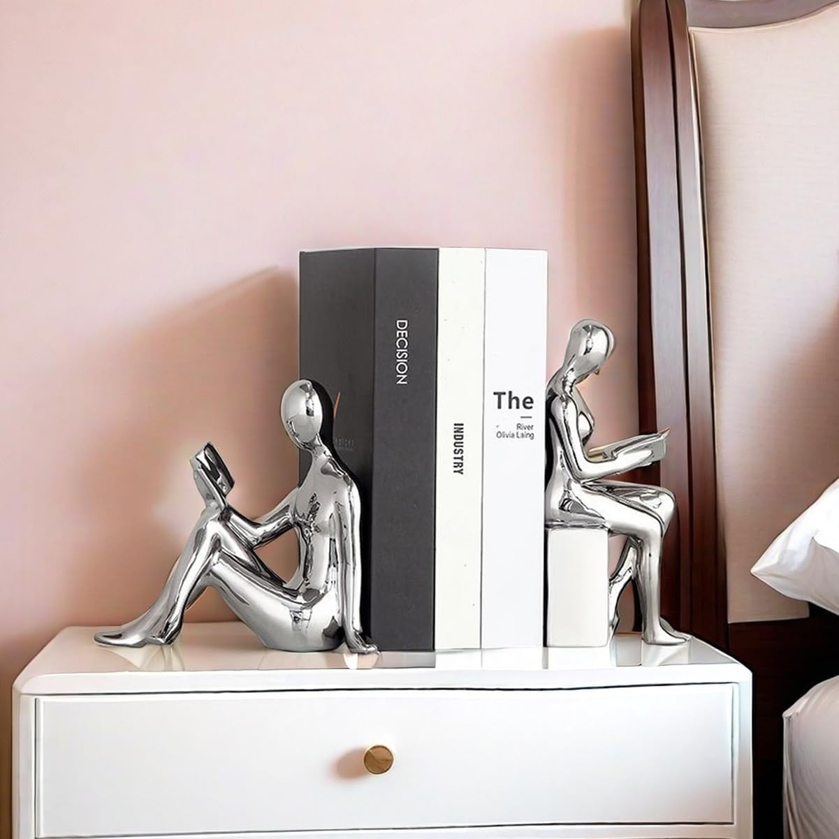 Silver Ceramic Bookends Decorative Pair