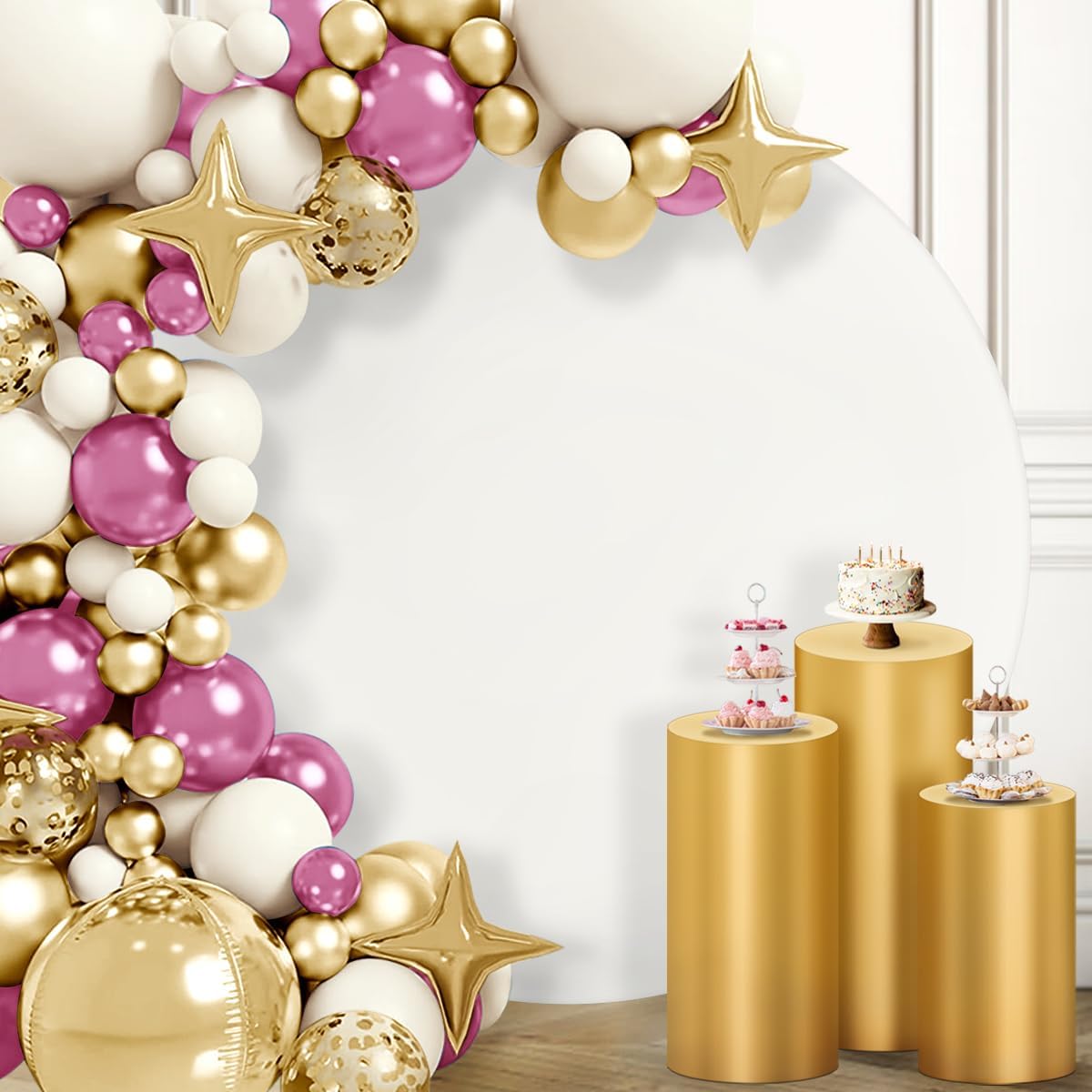 Socomi Cylinder Pedestal Stand Covers Set of 3 Gold