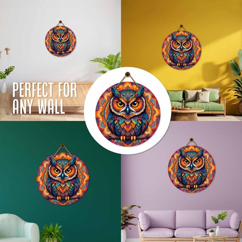 Wooden Wall Hanging Owl Mandala Design 12x12 Inches