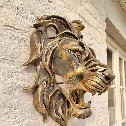 Lion Head Wall Art Sculpture 3D Golden Resin Wall Decor
