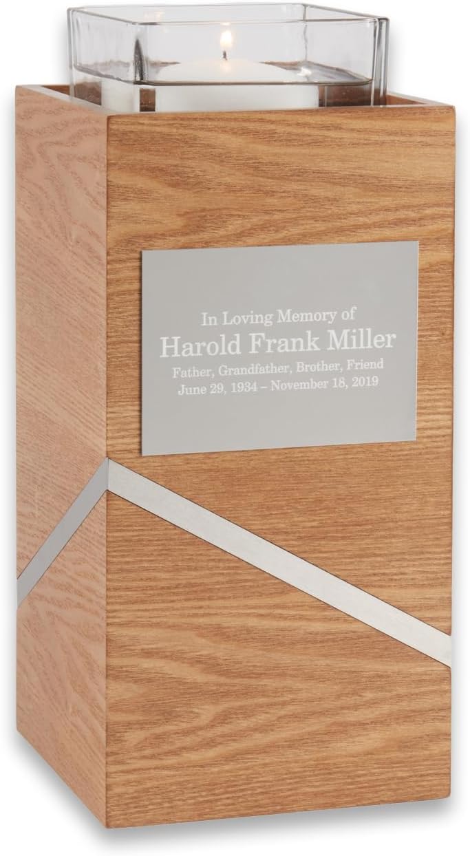 Bey-Berk Deering Moments Personalized Wooden Cremation Urn with Glass Vase