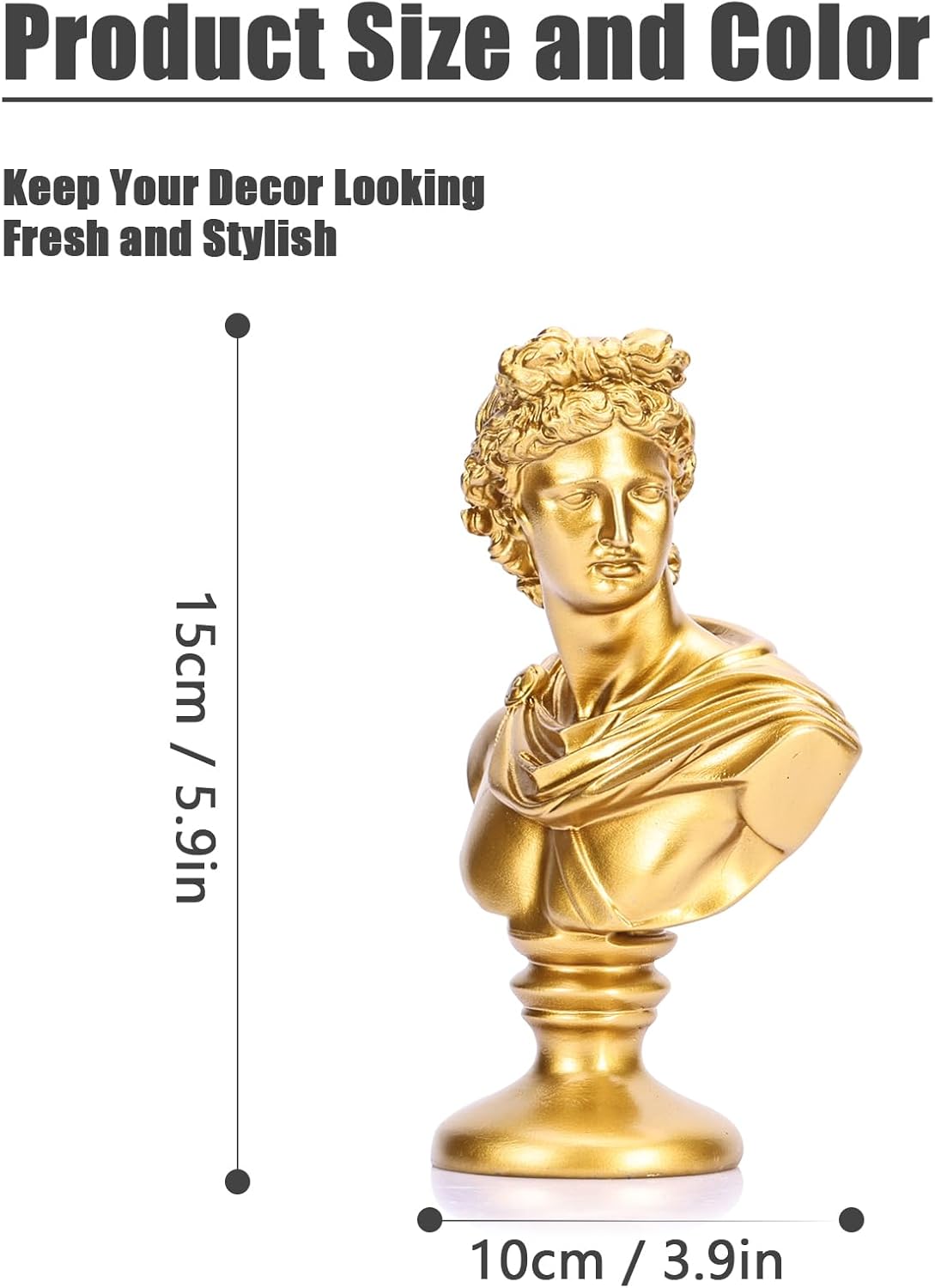 Apollo Statue 6 Inch Gold David Bust Classical Greek Mythology Sculpture